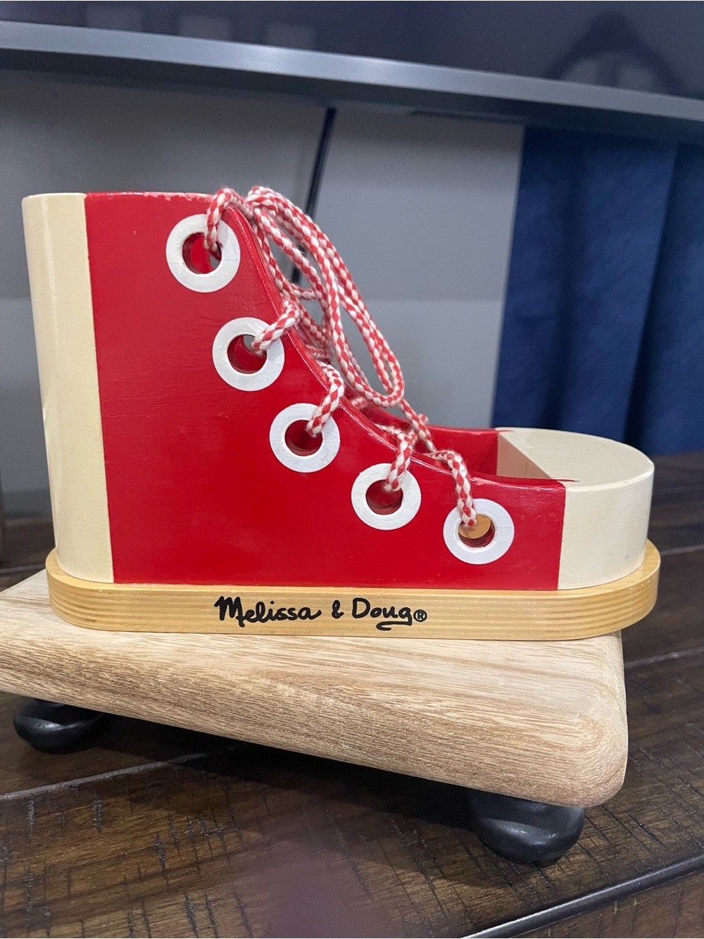 Melissa & Doug Red and Cream Wooden Lacing Shoe